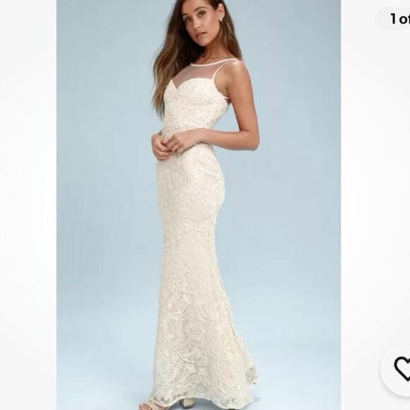 Lulu’s Women’s Nathalie Cream Embroidered Maxi Wedding Dress Size L MSRP 178$ - Picture 4 of 16